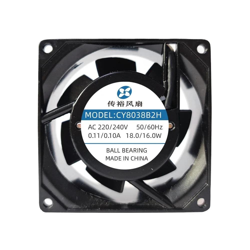 

CHUANYU CY8038B2H 80x80x38mm 220-240 V AC 50/60 HZ 0.11/0.10 A 18./16W Ball Bearing Axial Fan