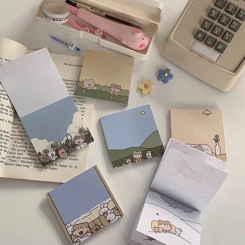 Korean Ins Cartoon Cute Forest Girl Memo Pad 50 Sheets Students Notes Office School Diy Message Paper Notebook Kawaii Stationery 
