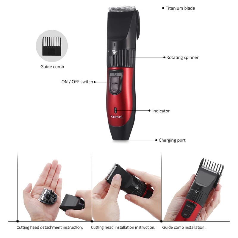 

Kemei Professional Barber Hair Clipper Rechargeable Electric T-Outliner Finish Cutting Machine Beard Trimmer Shaver Cordless