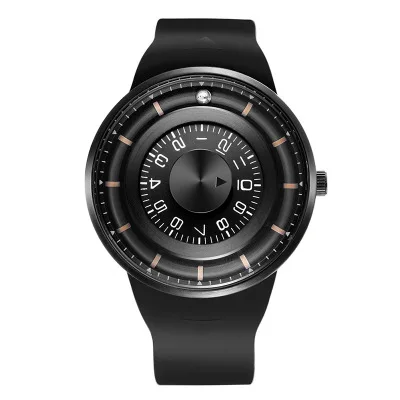 black black SKONE 5158 кварцевые мужские часы лучший бренд класса люкс креативный вращающийся циферблат магнитный шар наручные часы Силикон водонепроницаемые спортивные часы - Цвет: black black