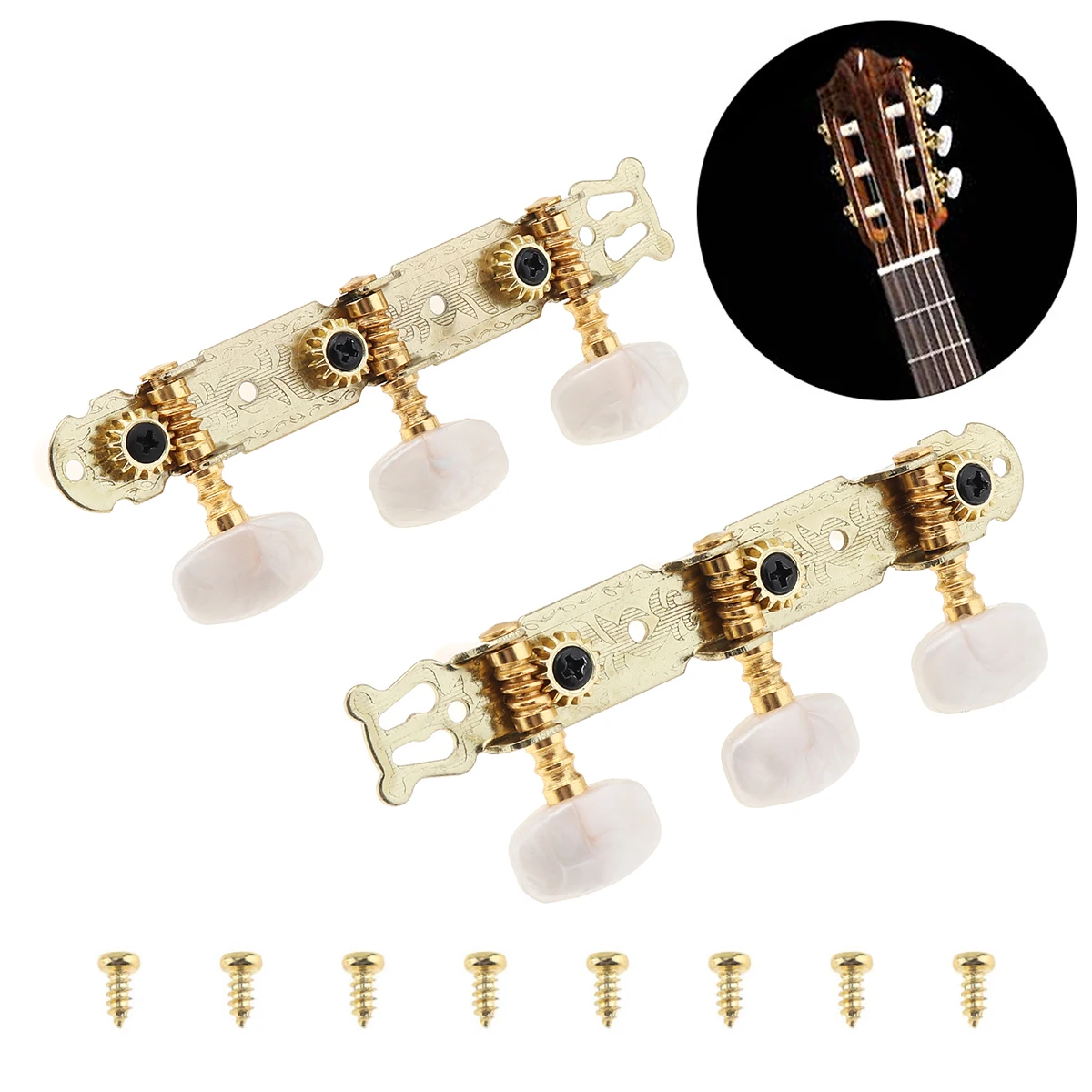 

1pair Gold Plated Classical Folk Guitar Tuning Pegs with Simulation Pearl Semicircle Buttons Machine Heads Accessories