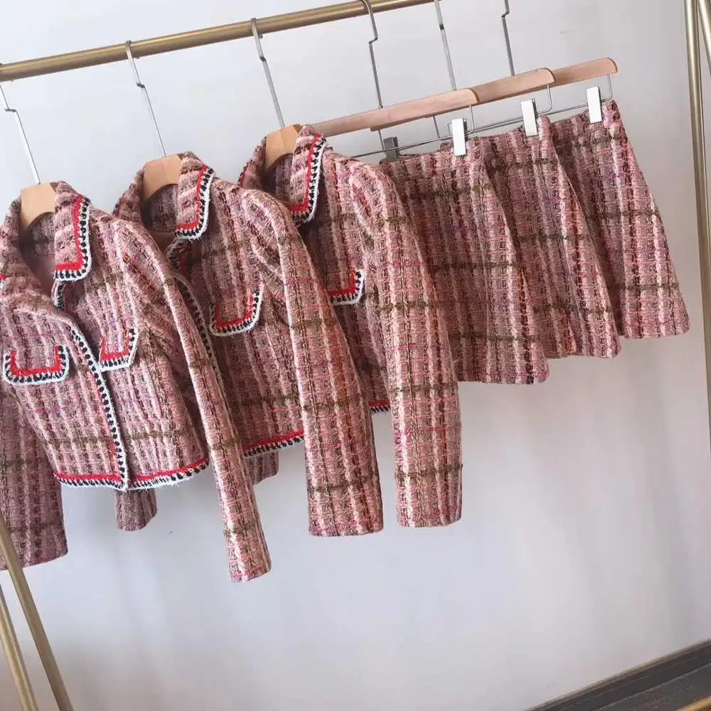 Твидовый комплект из 2 предметов высокого качества Осенний дизайнерский розовый