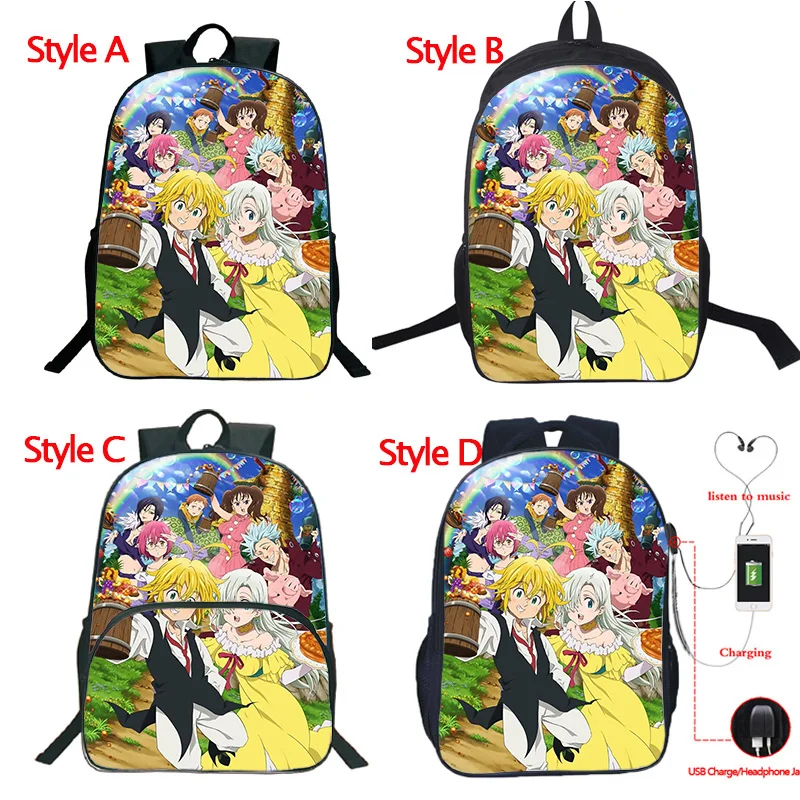Рюкзак высокого качества The Seven Deadly Sins, рюкзак с USB зарядкой, школьные сумки для студентов, модный школьный рюкзак