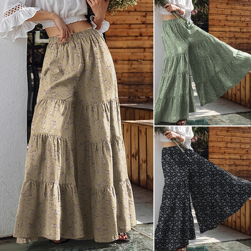 

Wide Leg Trousers ZANZEA 2021 Solid Pants Casual Elastic Waist Long Pantalon Palazzo Female Plus Size Turnip