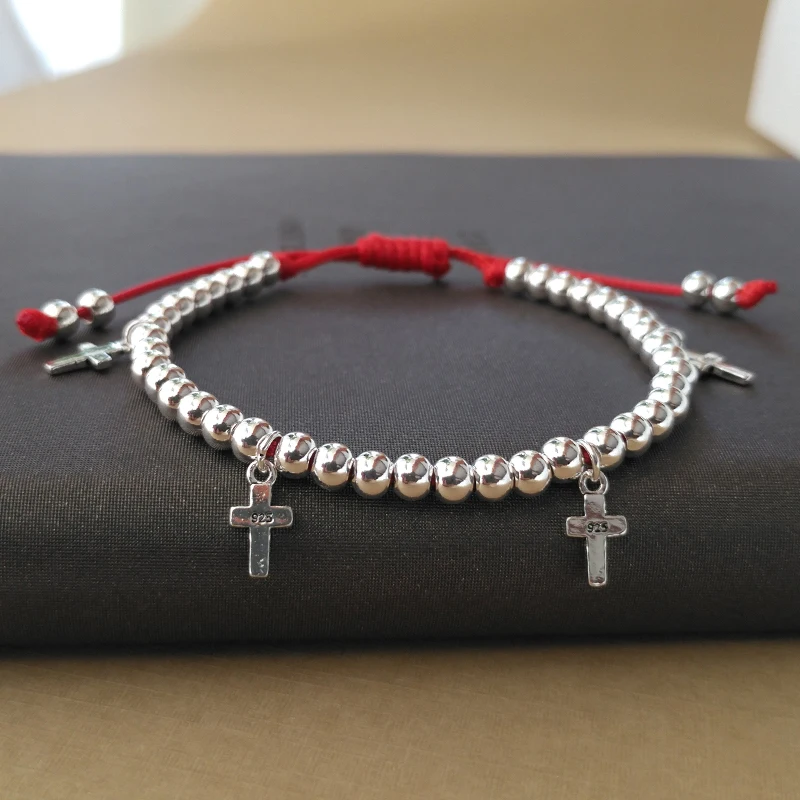 Настоящее 925 пробы Серебряный браслет ручной работы Вощеная Веревка амулет в