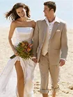 Мужской облегающий костюм ANNIEBRITNEY бежевый из 2 предметов, деловой льняной летний костюм 2020, летний свадебный смокинг для жениха, индивидуальный пошив, повседневный мужской костюм