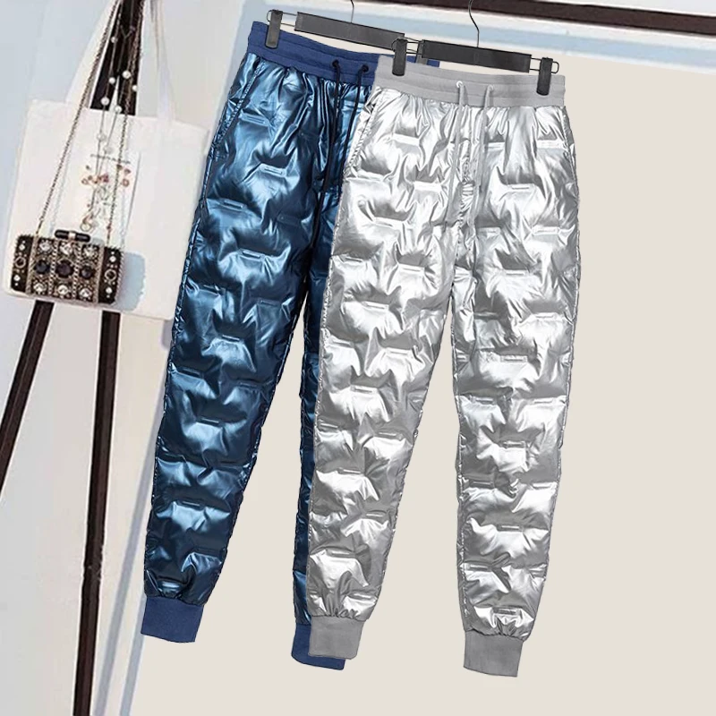 Зимняя одежда водонепроницаемые Глянцевые зимние теплые спортивные брюки