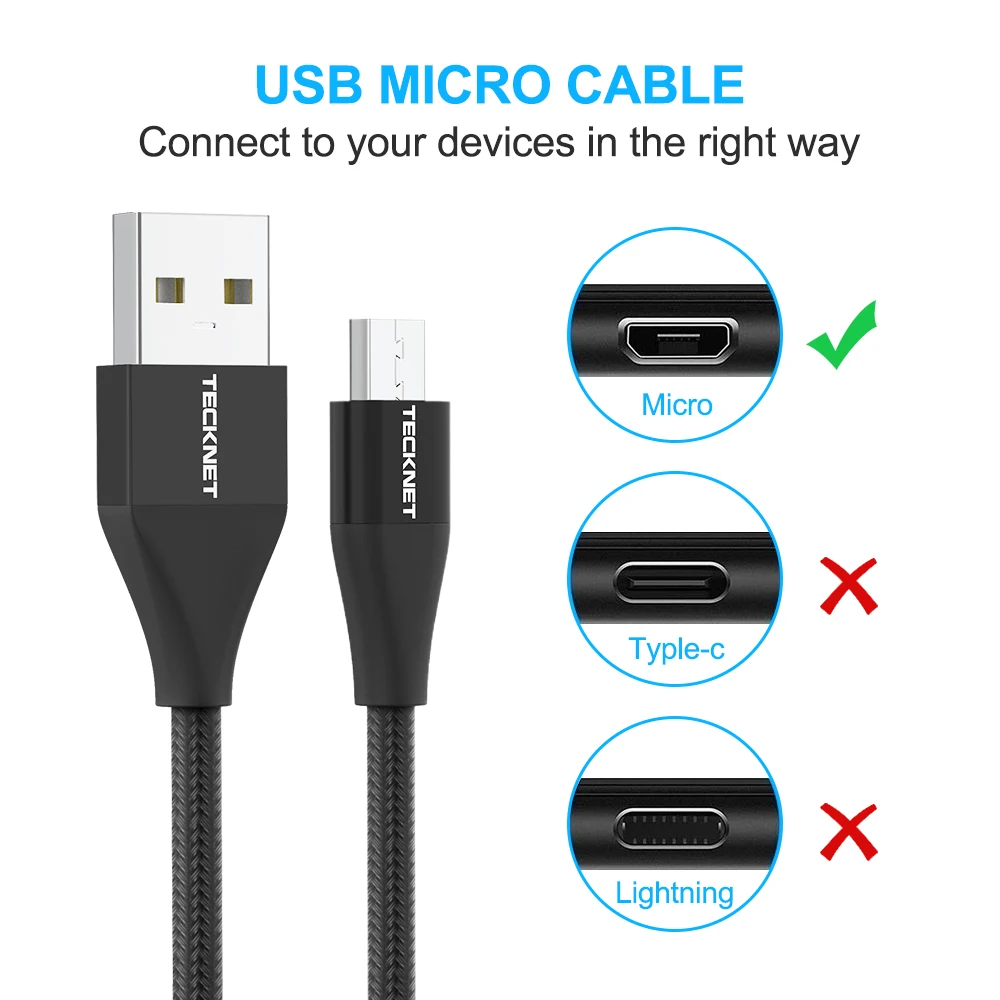 Кабель Micro USB TeckNet 2 4 А зарядный кабель для Samsung Huawei Xiaomi LG Andriod синхронизации данных