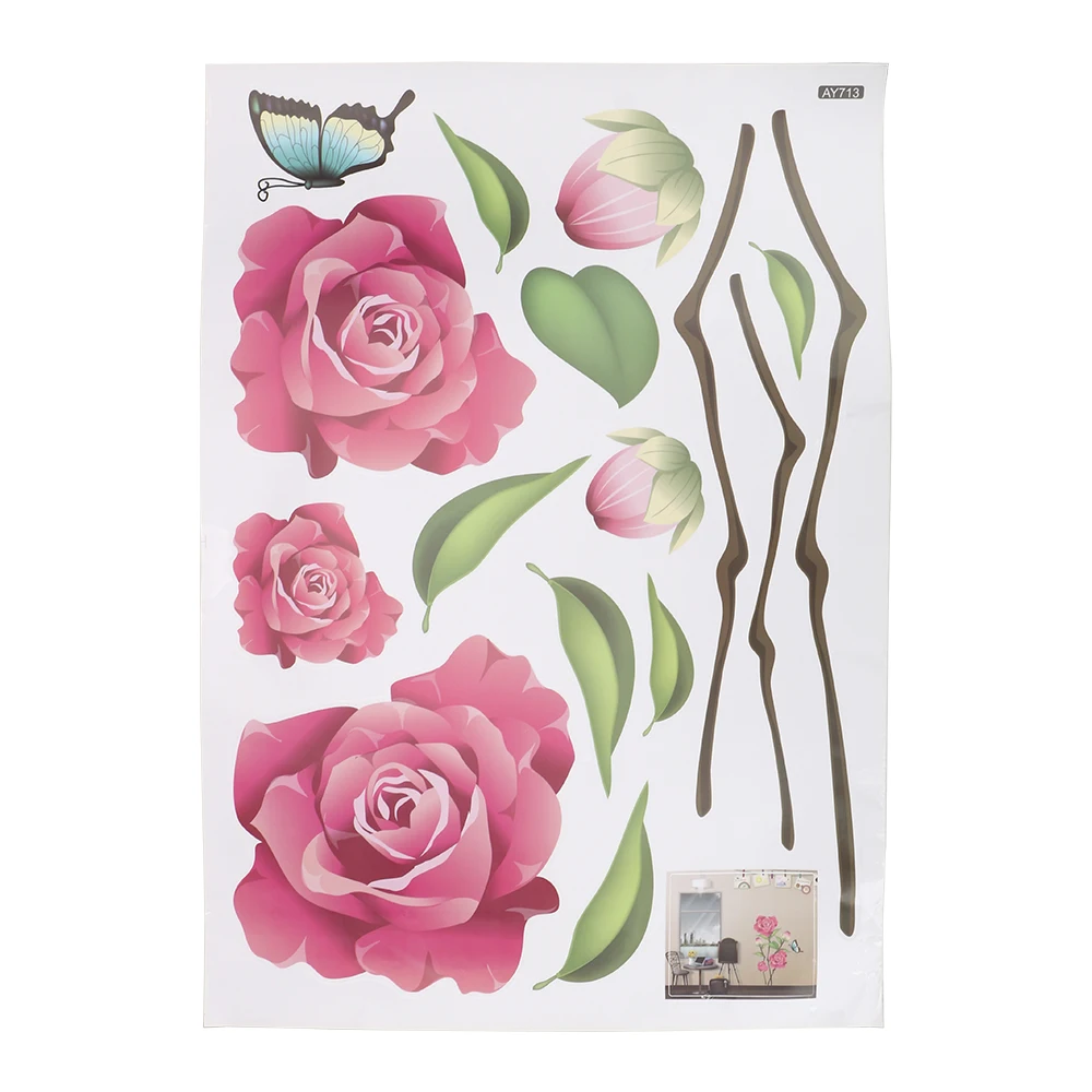

HILIFE Rose Flower Living Room bedroom Wall decals Waterproof 3D Wall Stickers Blossom Wall Sticker Home Decoration Art