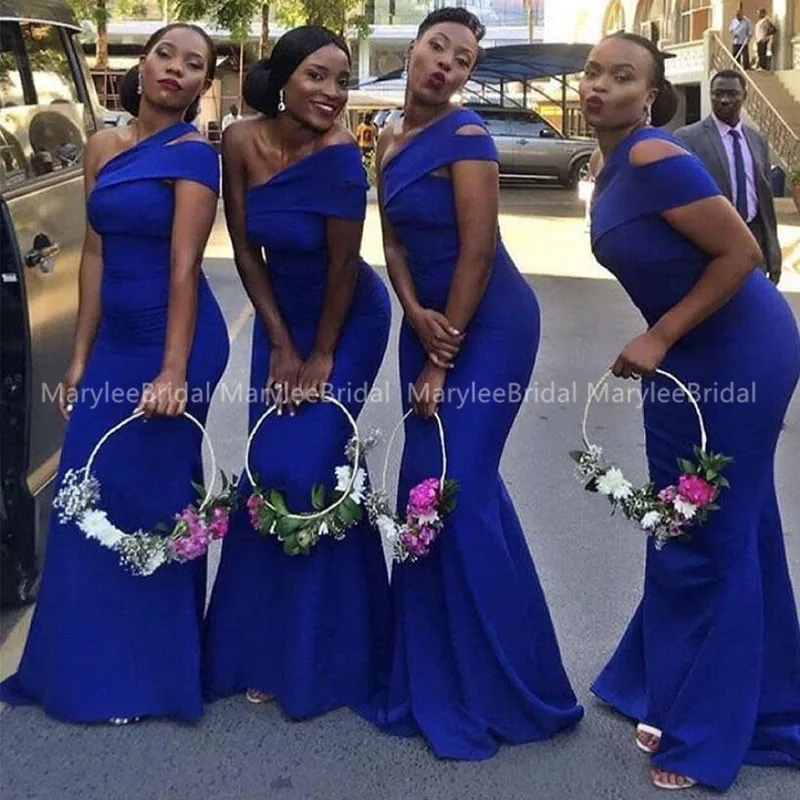 

Длинные платья подружки невесты с вырезом на одно плечо, королевское синее платье-Русалка для гостей свадьбы, вечерние платья для женщин