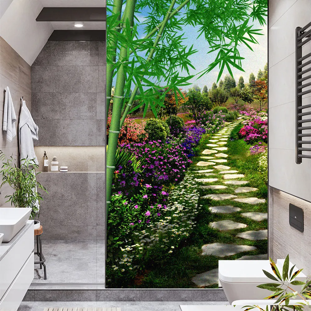 

Window Film Privacy Green Plants Non Adhesive Glass Sticker Sun Protection Heat Control Window Coverings for Homedecor