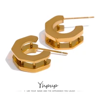 yhpup stainless steel c shape geometric unusual earrings stylish golden statement stud earrings bijoux femme gala gift new