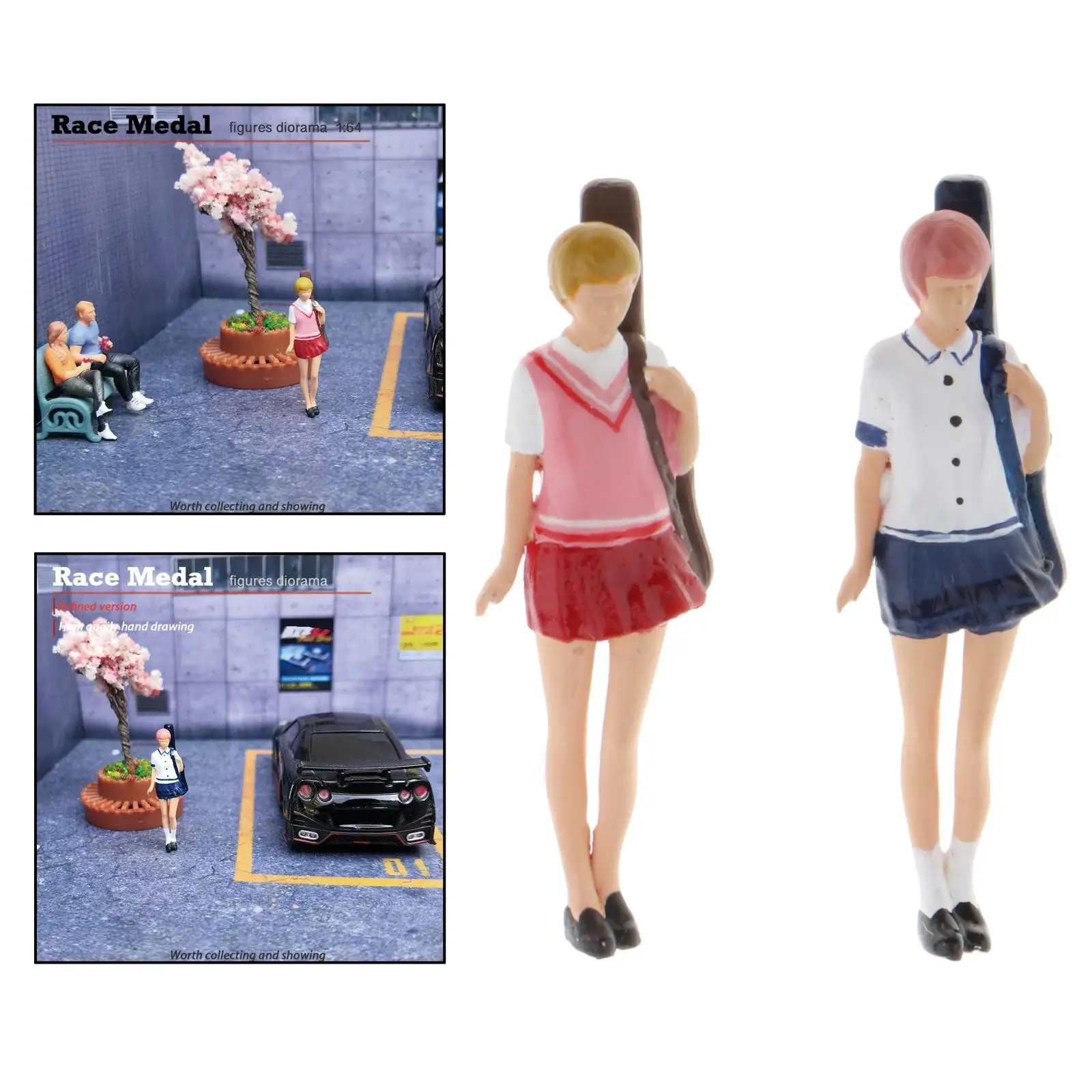 

1pc Resin 1:64 Figures Diorama Girl with Guitar Model Layout Miniatures