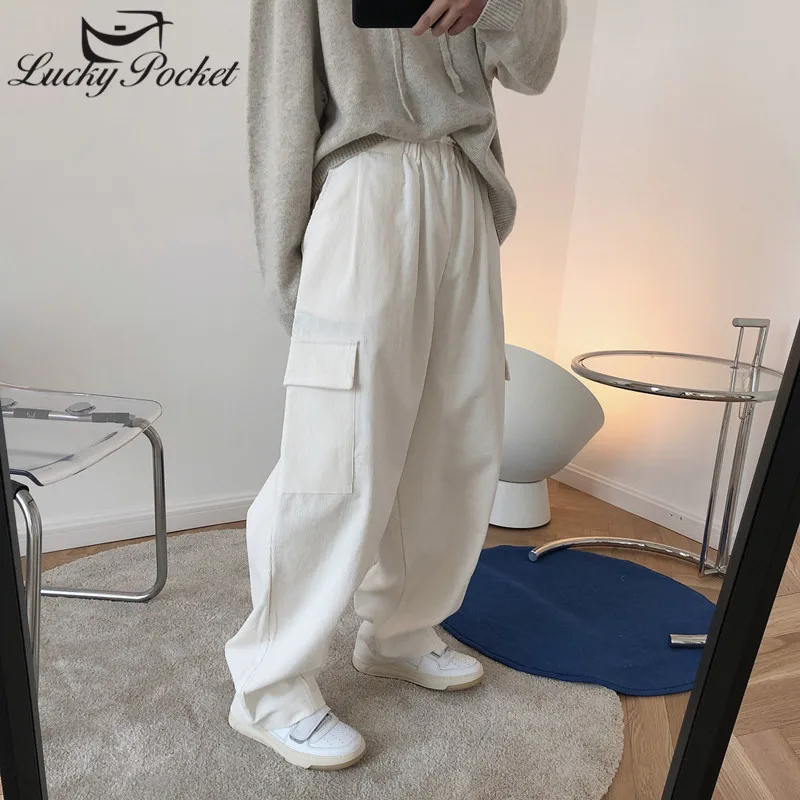 Женские зимние однотонные свободные хлопковые вельветовые брюки-карго женские