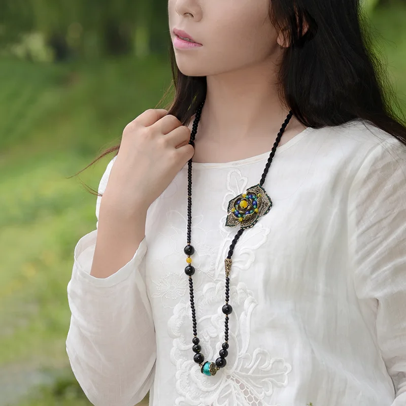Модное винтажное ожерелье длинное свитер этнические ювелирные изделия каменное