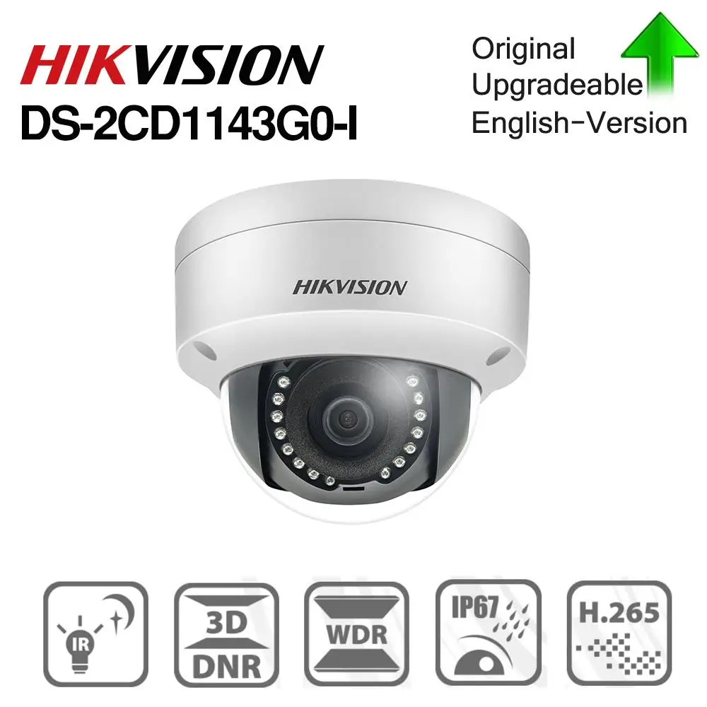 Hikvision DS 2CD1143G0 I POE камера видеонаблюдения 4MP IR Сетевая купольная 30M IP67 IK10 H.265 +|Камеры