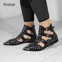 perixir metal toe punk booties rivets motorcycle ankle boots woman brand shoes female springautumn boots sandals shoes women