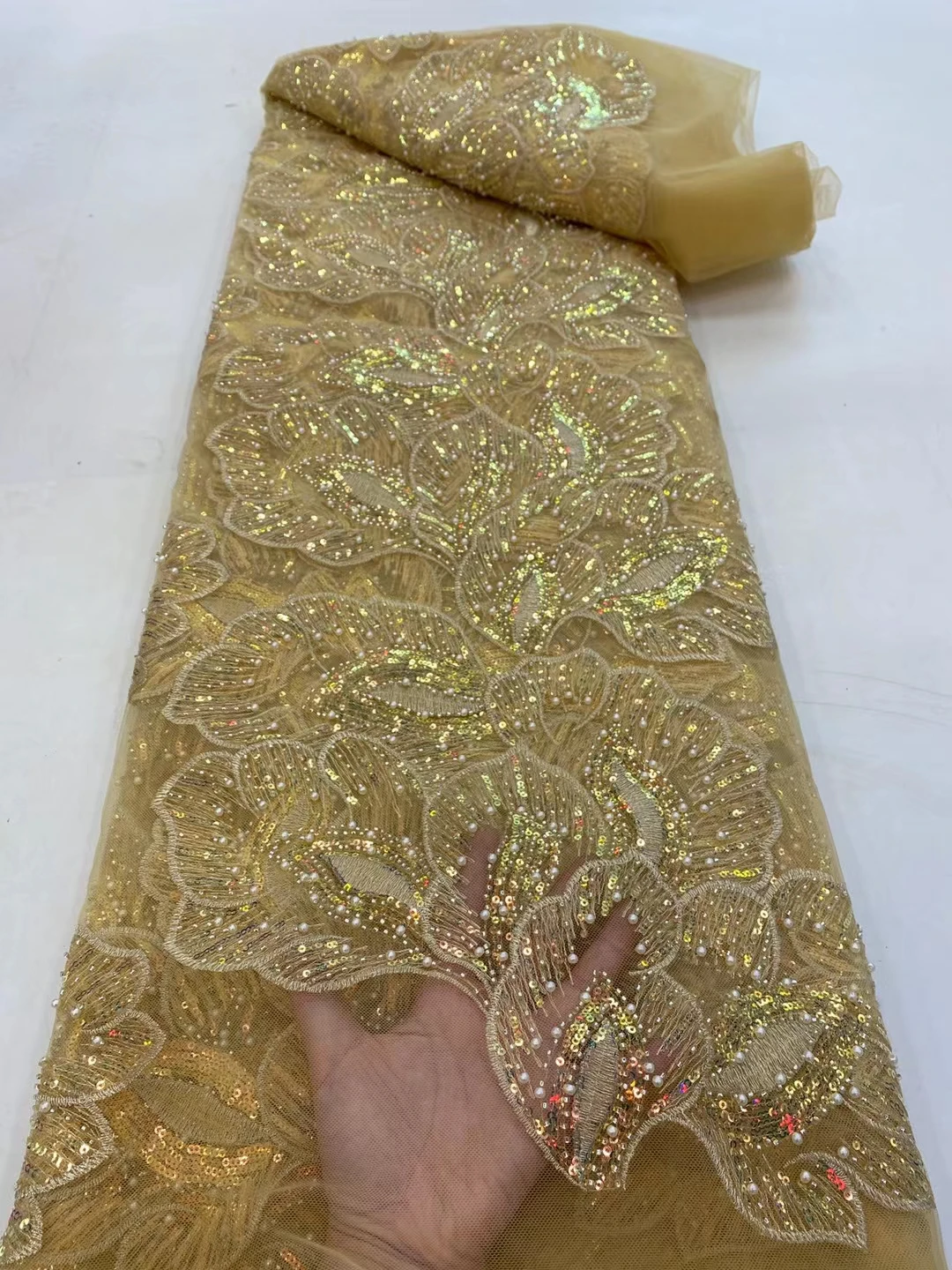 

2022Latest Elegant Cassic Luxury African Embroidery Lots Beads Tub Lace Fabric For Bride Wedding Party Dress NN895_K