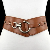 new fashion elastic wide belt strap vintage women faux leather buckle elastic wide belt strap solid color waistband