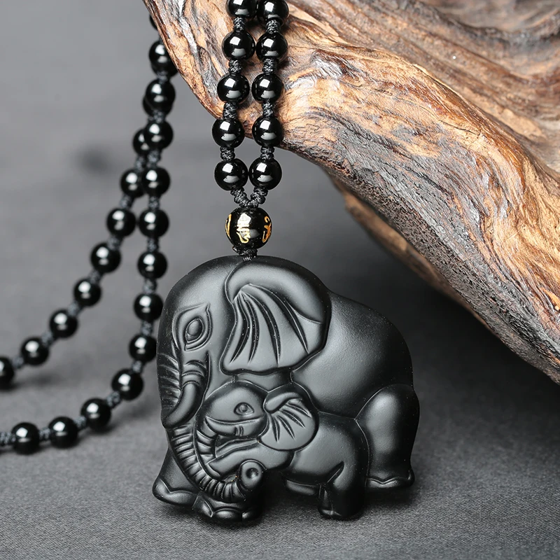 

100% Obsidian Stone Mother Elephant Pendant Jewelry Fine Jewelry to ward off Evil Auspicious Safe men and women Necklace Pendant