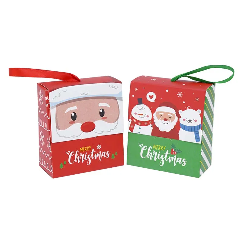 

Merry Christmas Red Green Paper Boxes with Ribbon Candy Cookie Packaging Gift Box Christmas New Year Noel Natal Navidad Decor