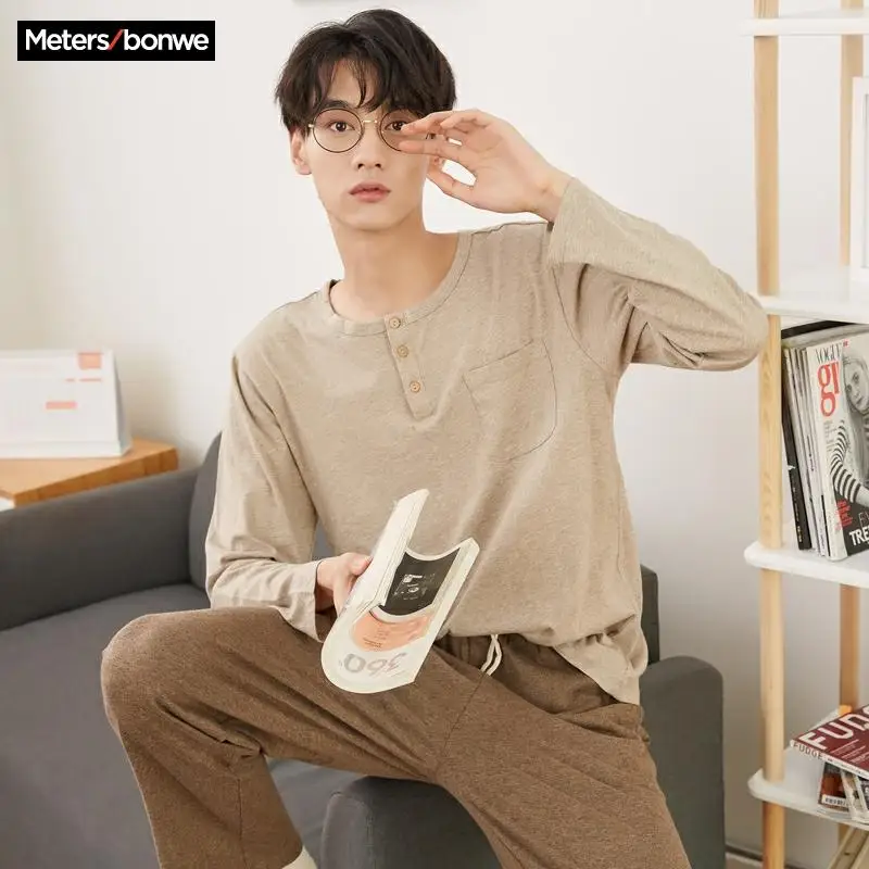 Metersbonwe хлопковые Пижамные комплекты для мужчин пижамы комфортное Мужское нижнее