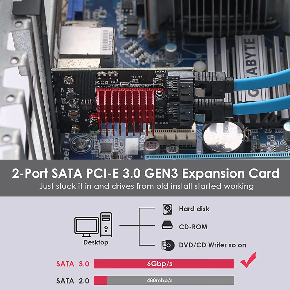 PCIe to 2 Ports SATA 3 III 3.0 6 Gbps SSD Adapter PCI-e PCI Express x1 Controller Board Expansion Card Support x4 x6 x8 x16 | Компьютеры и