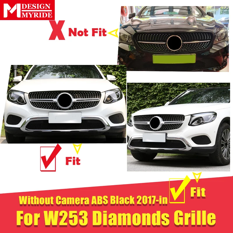 Для MercedesMB W253 GLC Class Sport Grills Diamond Grill без знака GLC250 350 400 ABS Черная передняя решетка