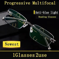 high end business multi focal progressive reading glasses men women rimless anti blue light presbyopic male diopter eyeglasses