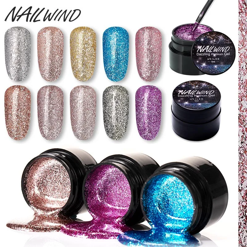 NAILWIND УФ-гель для ногтей для рисования Блестящий Платиновый ослепительный Гель-лак для ногтей Гибридный Полупостоянный Базовый Топ маникюрный набор