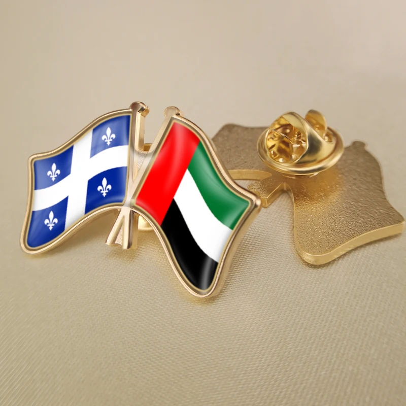 

Quebec and United Arab Emirates Crossed Double Friendship Flags Lapel Pins Brooch Badges