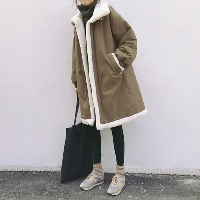 

Куртка Lugentolo женская из искусственного меха, модная свободная парка в Корейском стиле, с длинным рукавом, плотная теплая меховая куртка