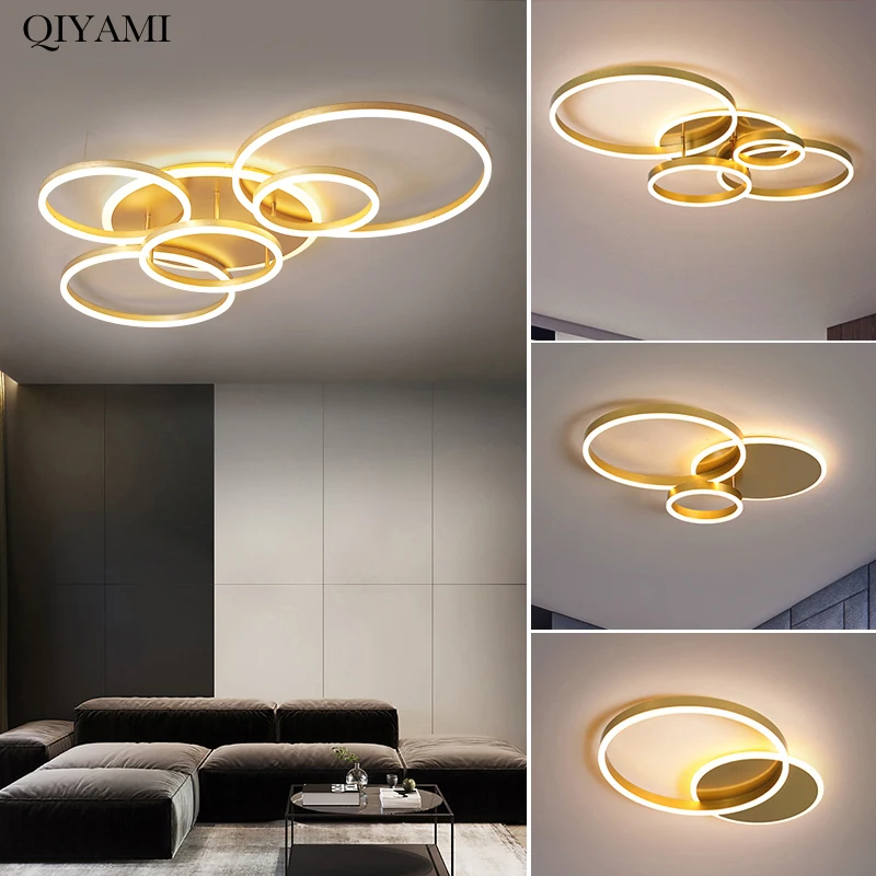 $59.00 Modern Round Design Ceiling Lights For Living Room Bedroom Gold White Coffee Painted Circle Rings Lighting Fixtures Luminaire