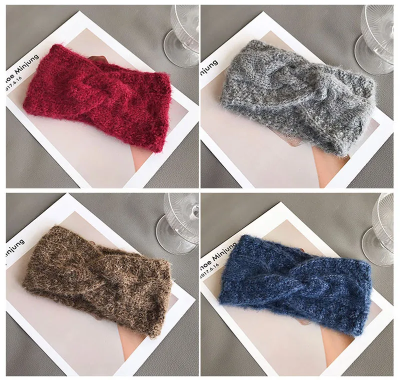 

Autumn Winter Women Vintage Knitted Woolen Hairband Solid Elastic Outdoors Warm Headband Fashion Sweet Headwear Hair Accessories