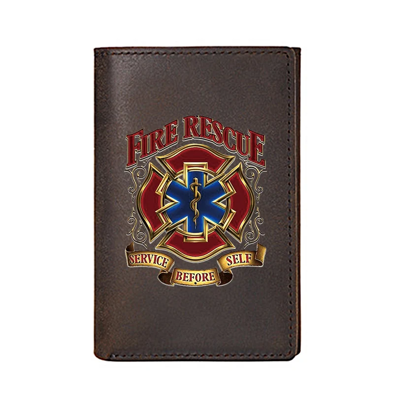 

High Quality Classic Fire Rescue Genuine Leather Wallet For Men Business Card Holders Male Purses Short Money Bags