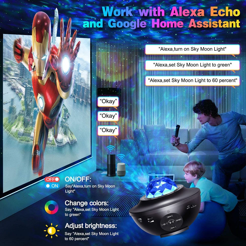 Bluetooth Music Led Projection Lamp Remote Control Wifi Smart Star Projector Light Starry Sky D30 | Лампы и освещение