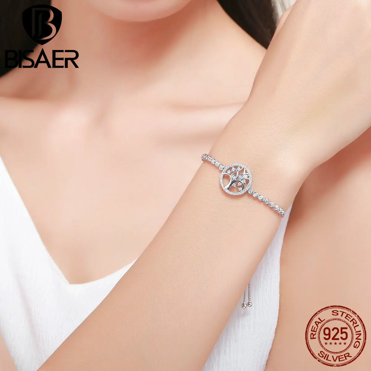 Подлинный 100% Стерлинговое Серебро 925 пробы роскошный AAA циркон браслет Дерево