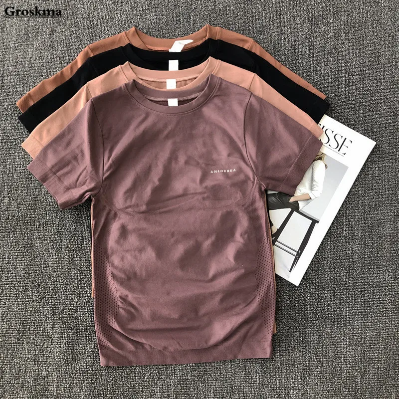 Новое поступление женская футболка для йоги с коротким рукавом дышащая