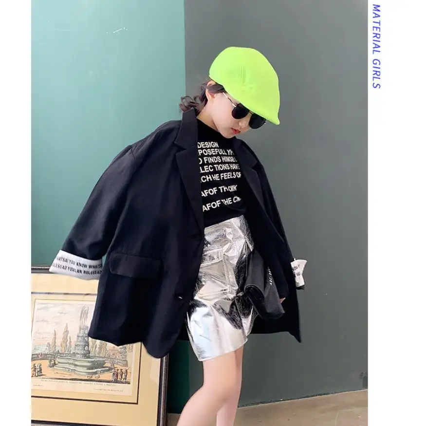 Блейзер для девочек черный Повседневный стиль весна осень 2019 новые брендовые