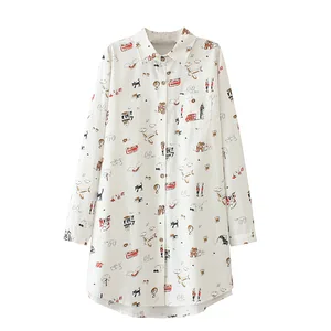 Рубашка женская с мультяшным принтом, Топ с длинным рукавом, свободная размера плюс одежда, E2 722, осень