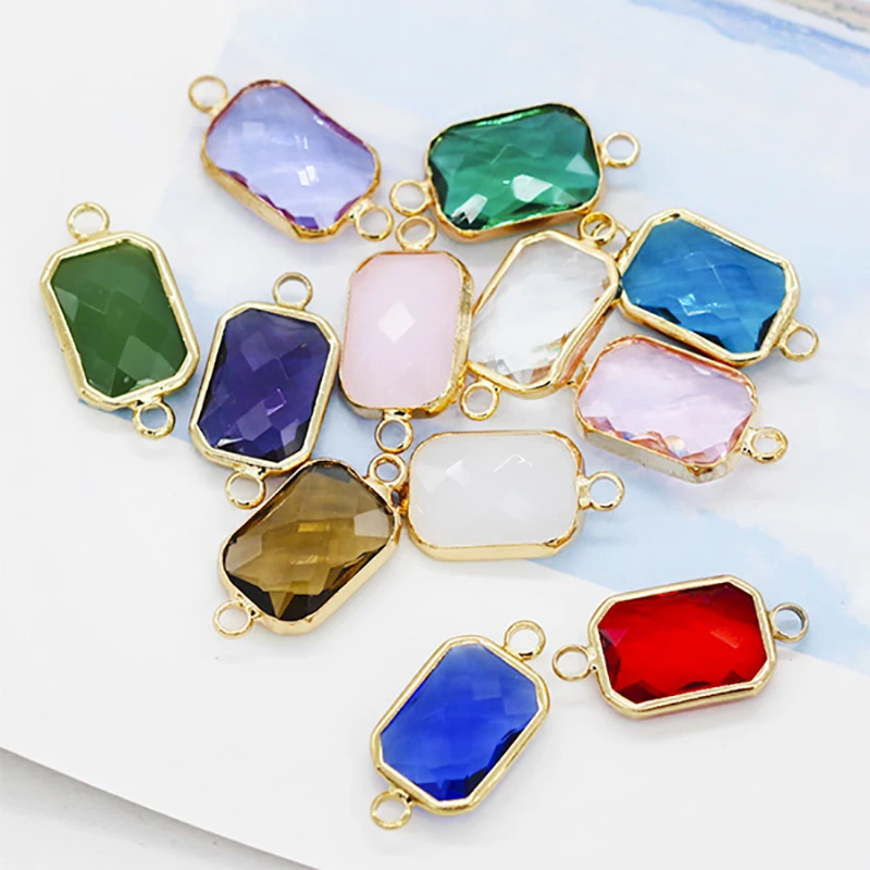 

Rectangle crystal rhinestone Faceted Framed glass pendant necklace connector earring findings 2-loop jewelry craft Metal Bead