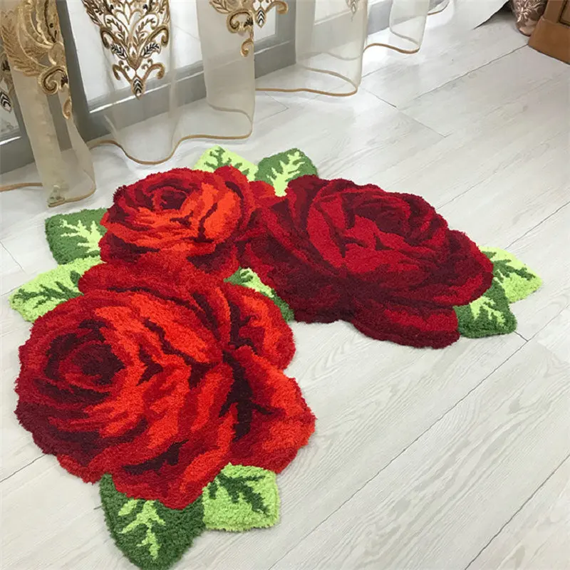 pink red rose rug hand woven soft warm floral carpet bedroom living room door bathroom toilet mat home decor flower carpet free global shipping