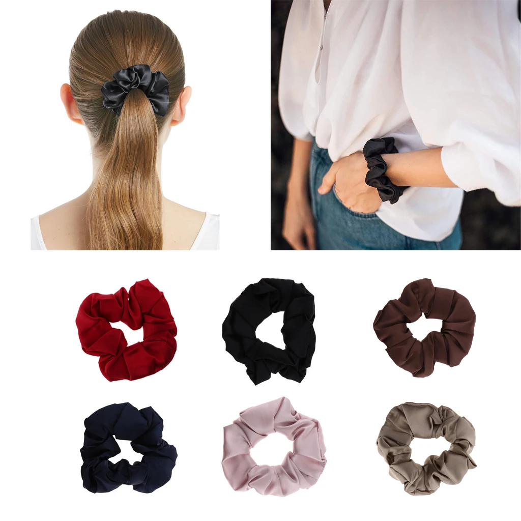 100% Silk Hair Scrunchies Elastic Band Soft Bobble Ties Women Solid Color Reflect Light Bands Ponytail |