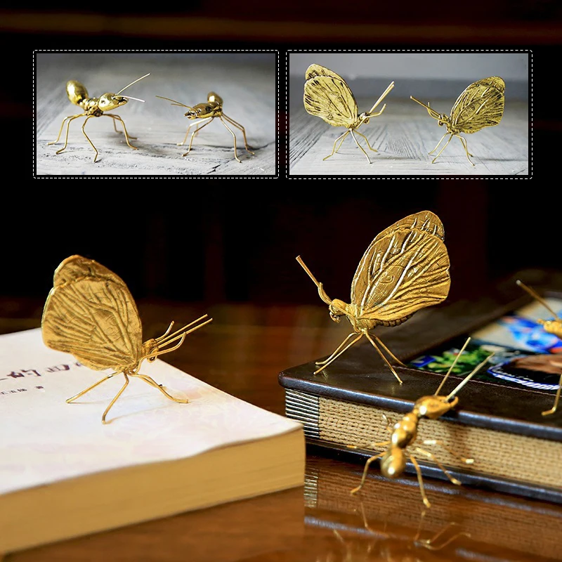

New Creative Decorative Metal Handicrafts Copper Gold Ant Butterfly Ornament Handmade for Home Modern Art Decoration Accessories