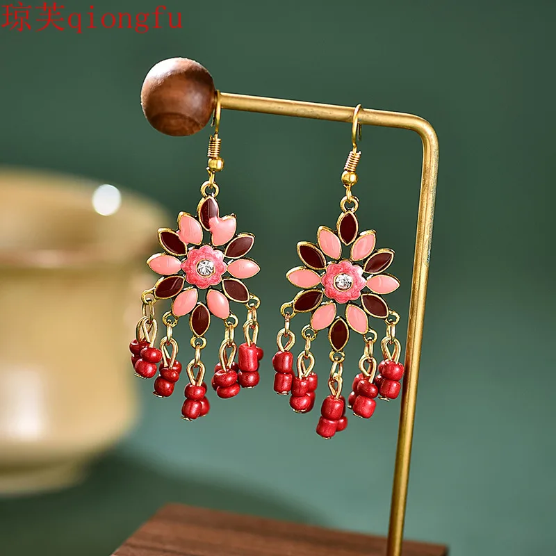 

raw crystal jewelry Bohemian creative earrings jewelry colorful small flowers short rice bead earrings women beaded