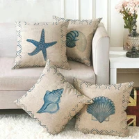 decorative pillow case fauxlinen cushion cover printed with blue marine creature throw pillows living room decoration home decor