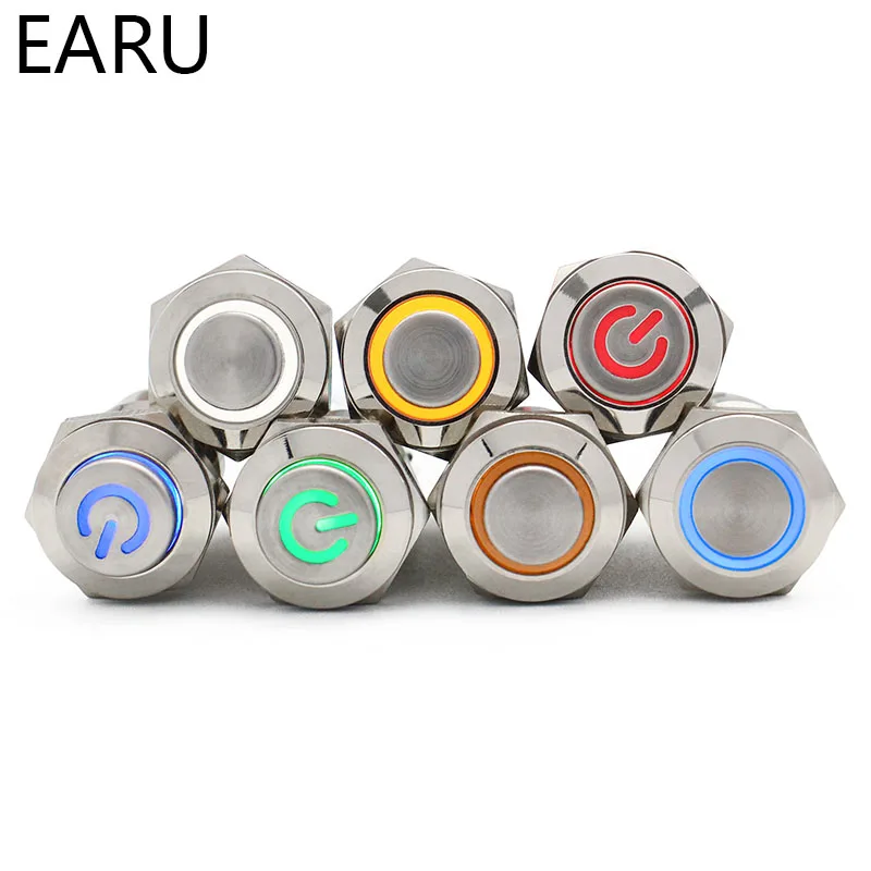 Плоский водонепроницаемый металлический кнопочный переключатель 12 мм с высокой