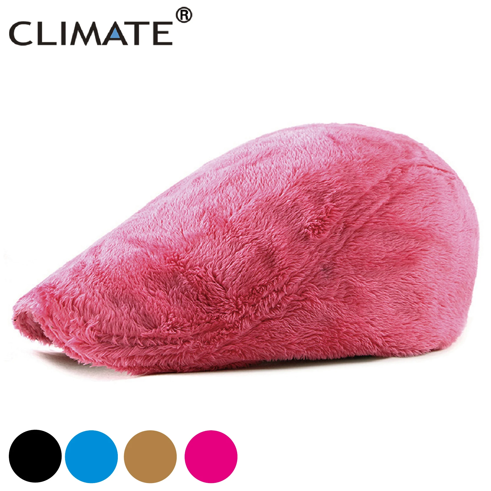 

Женская плоская шапка CLIMATE, теплая шапка из искусственного меха, модная пушистая флокирующая шапка, берет с розой, женский и мужской берет