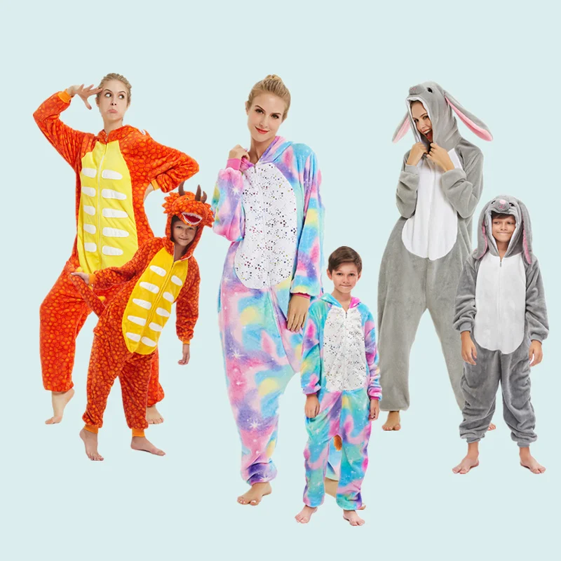 Семейные рождественские пижамы фланелевые комбинезоны с единорогом для детей