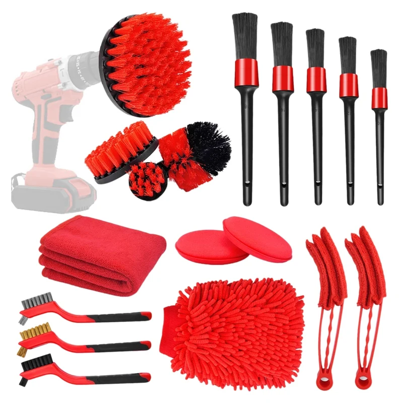 

18 Pcs Car Cleaning Tools Kit with Car Detailing Brush Set,Auto Detailing Drill Brush Set, for Car Cleaning Accessories